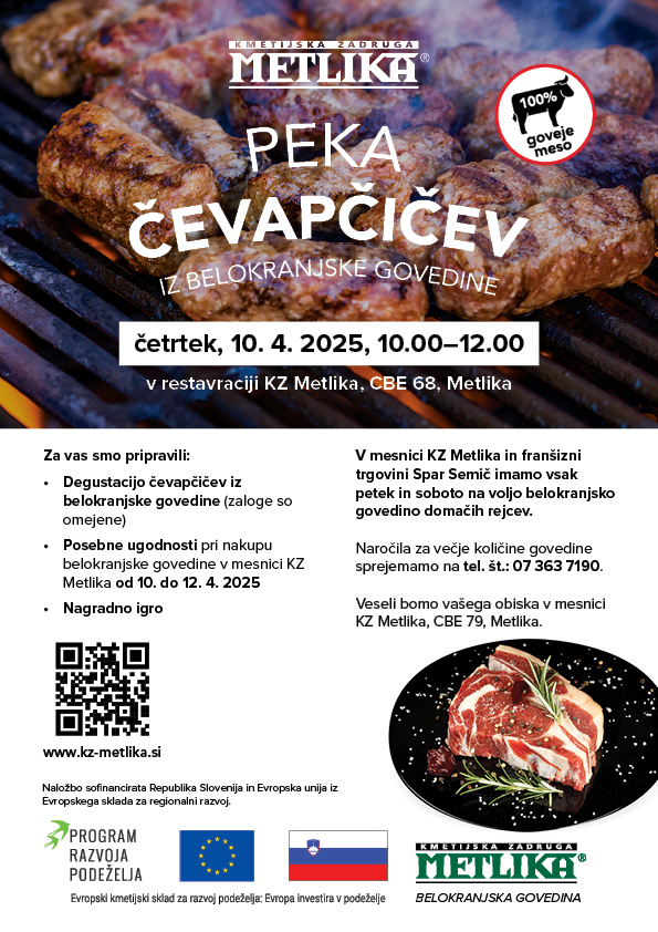 Peka čevapčičev iz belokranjske govedine