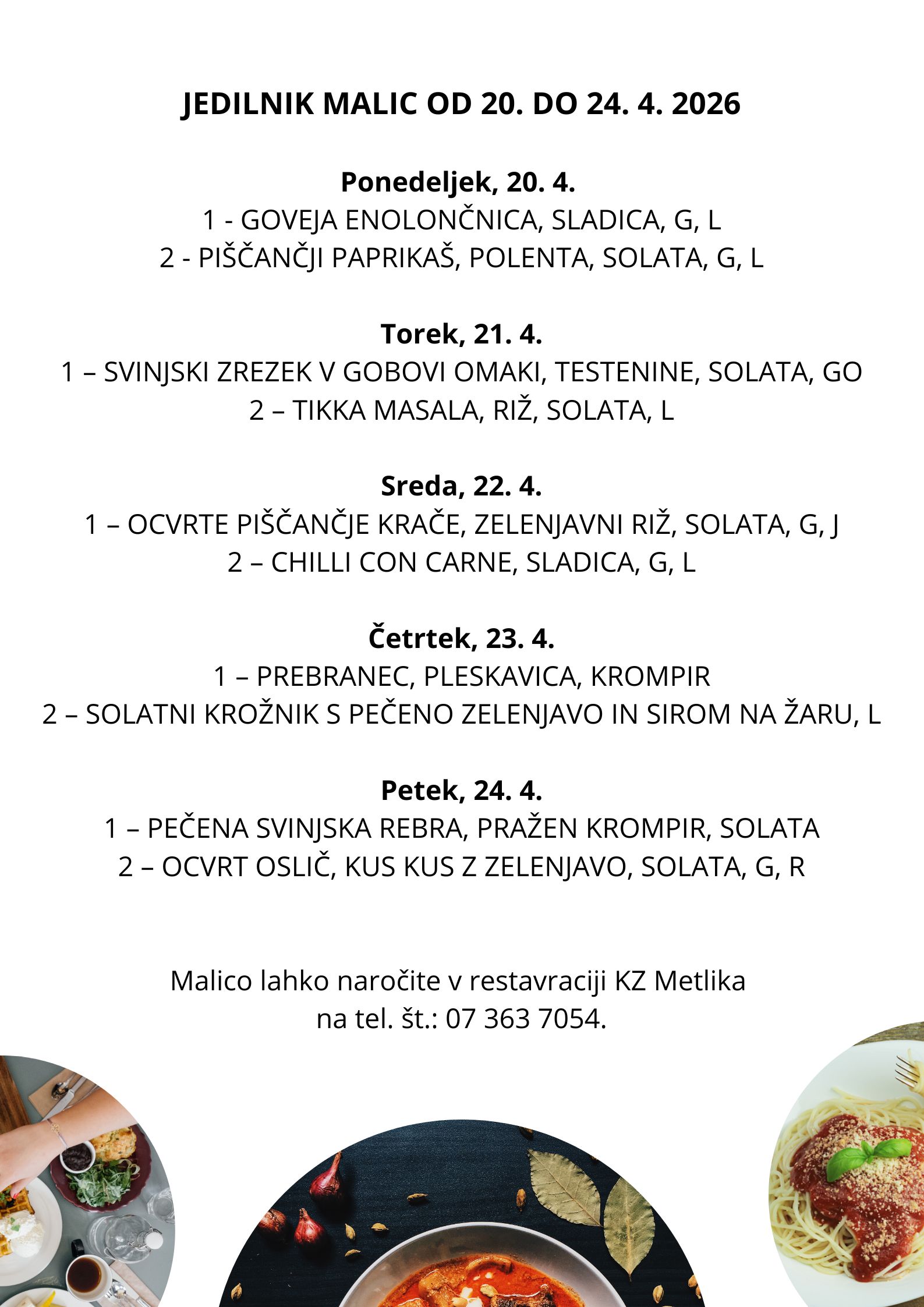 Jedilnik malic od 20.4. do 25.4. 2026